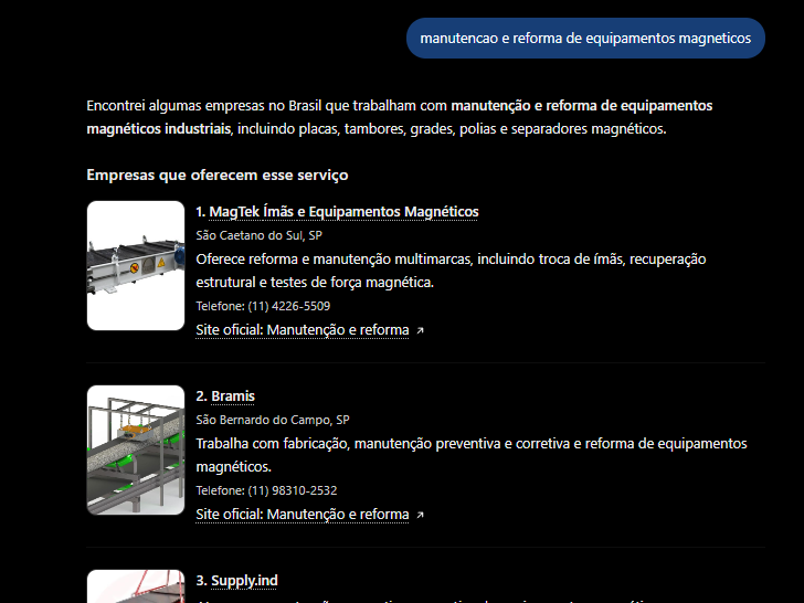 ④ “Manutenção e reforma de equipamentos magnéticos” — 2º lugar entre as empresas