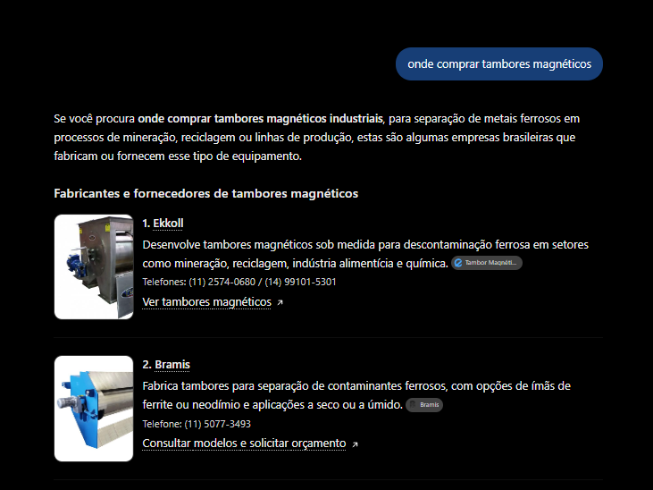 ③ “Onde comprar tambores magnéticos” — 2º lugar entre os fabricantes